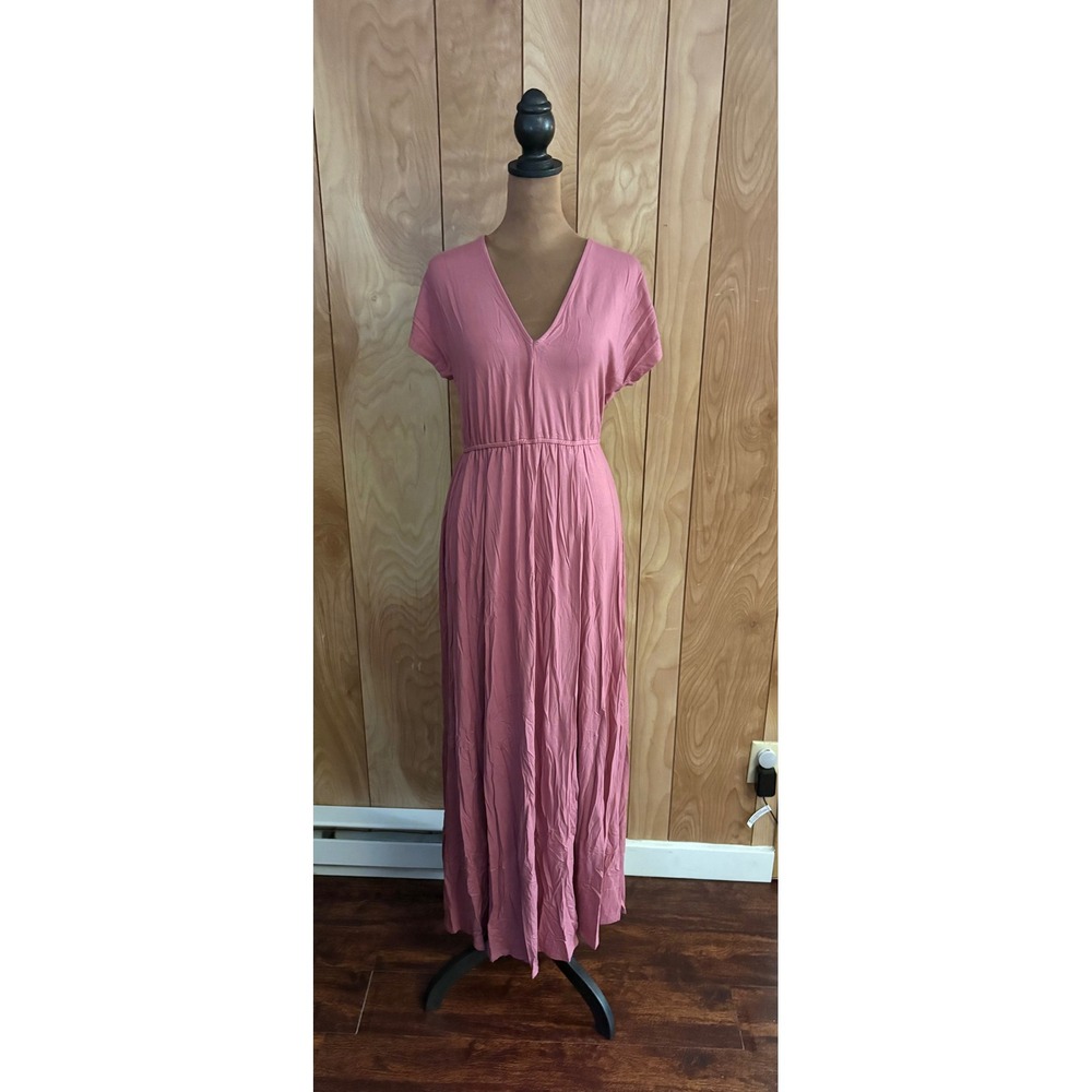 Lulus Rusty Rose V-Neck Maxi Dress Dusty Pink Short Sleeve XS NWT